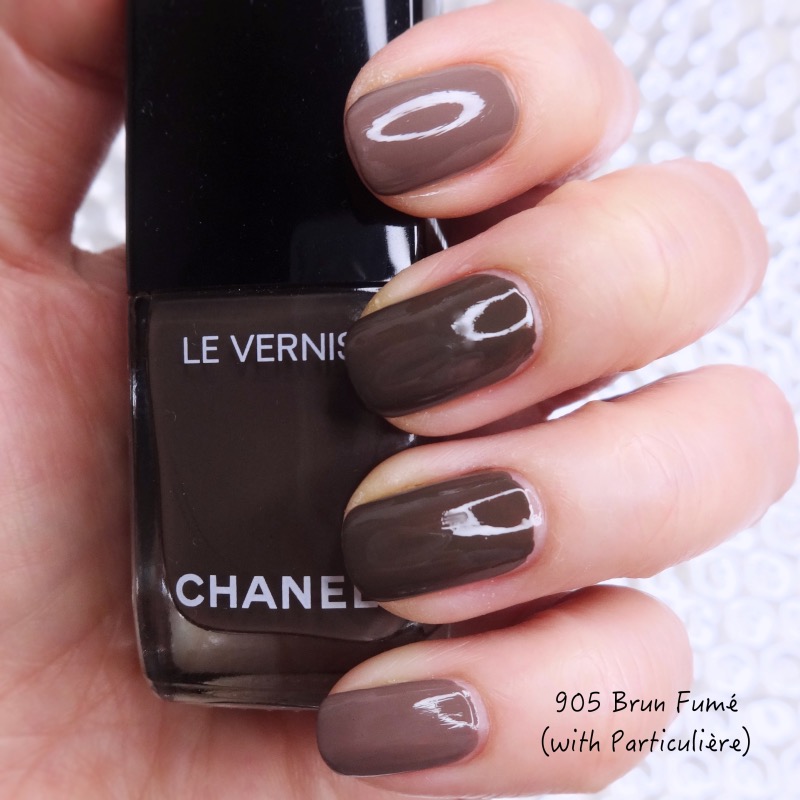 Chanel Le Vernis Brun Fume, Particuliere comparison swatches