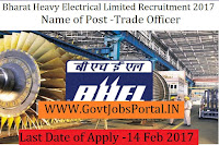 Bharat Heavy Electricals Limited Recruitment 2017 – 267 Trade Officer