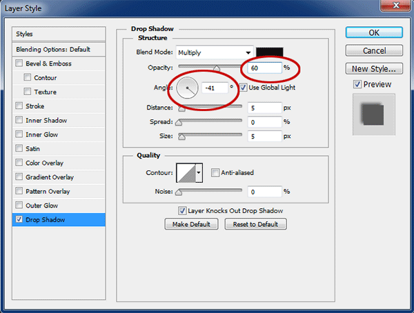 Drop Shadow Settings.