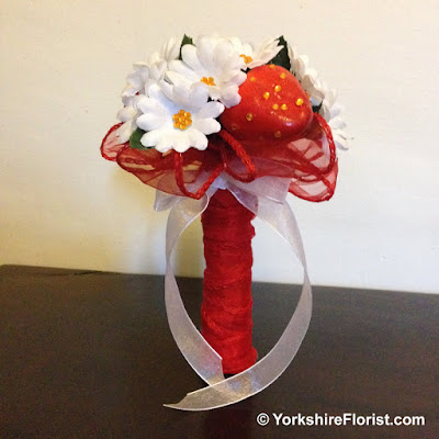  red and white artificial wedding posy with crystals