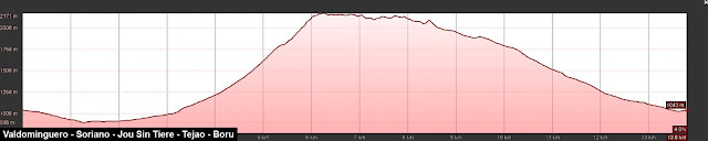 Perfil de la ruta señalizada al Pico Valdominguero, Soriano, Jou Sin Tierre, Cueto Tejao y Boru en el Macizo Oriental de Picos de Europa.