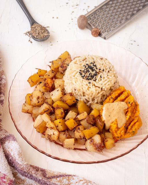 nabo, batata doce, especiarias, comida saudável, prato ayurveda