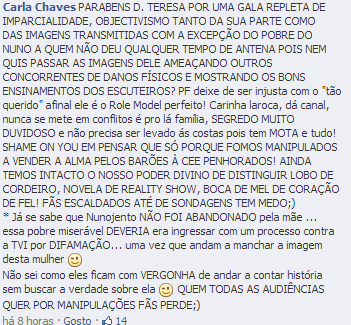 Teresa Guilherme muito criticada no facebook