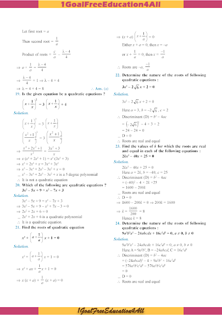 Class 10 Maths Chapter 4 Quadratic Equations