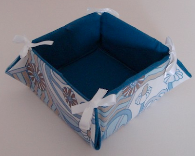 fabric box in blue and white pattern