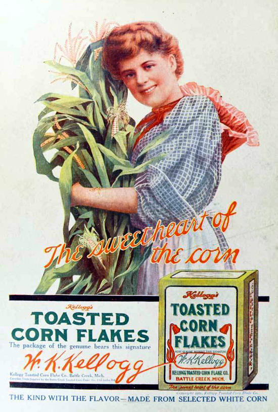 Kellogg's Toasted Corn Flakes, advertising with new logo 1907