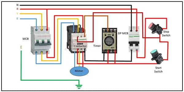 3 phase motor starter with timer diagram