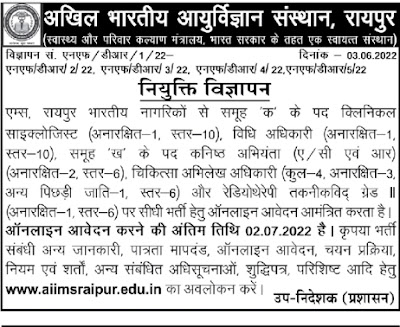 AIIMS Raipur Group A and B Vacancies