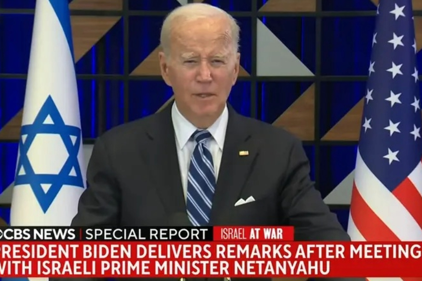 Joe Biden durante seu discurso em Tel Aviv | Captura de tela/YouTube/CBS News