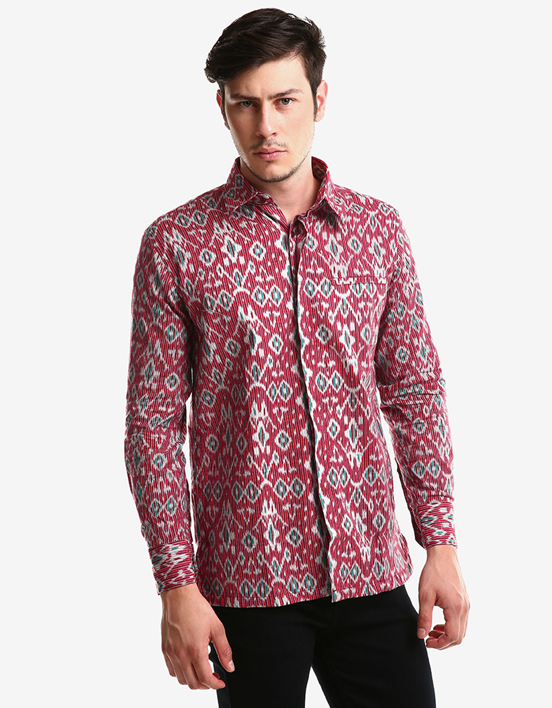 Kemeja batik pria model gaul kombinasi polos lengan ...