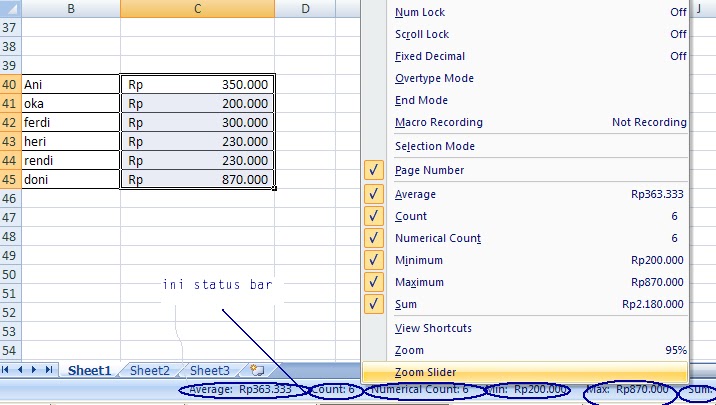 Kalkulasi dari status Bar di Excel - Catatan Blog Hunter