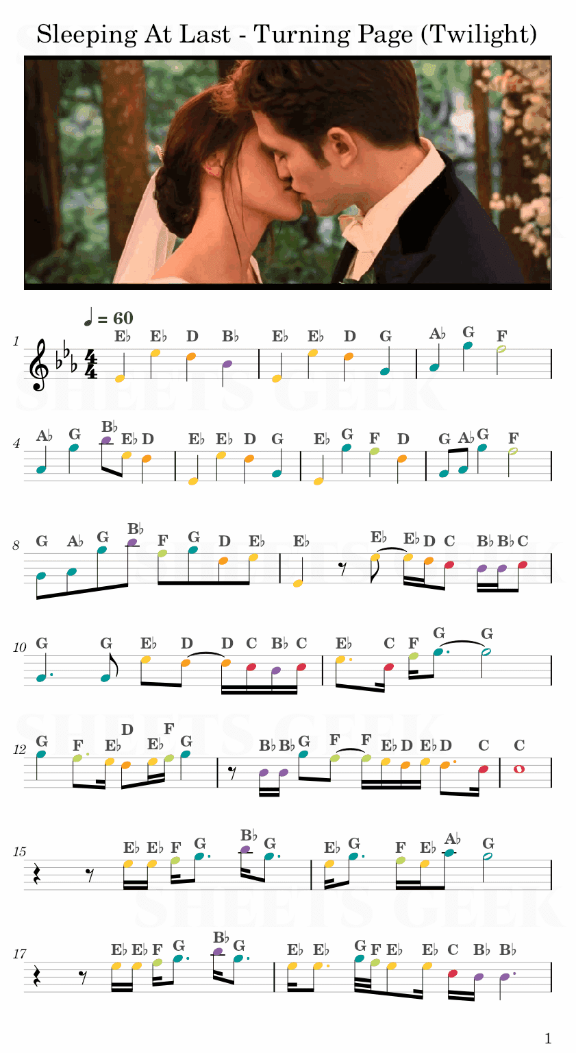 Sleeping At Last - Turning Page (Twilight: Breaking Dawn) Easy Sheet Music Free for piano, keyboard, flute, violin, sax, cello page 1