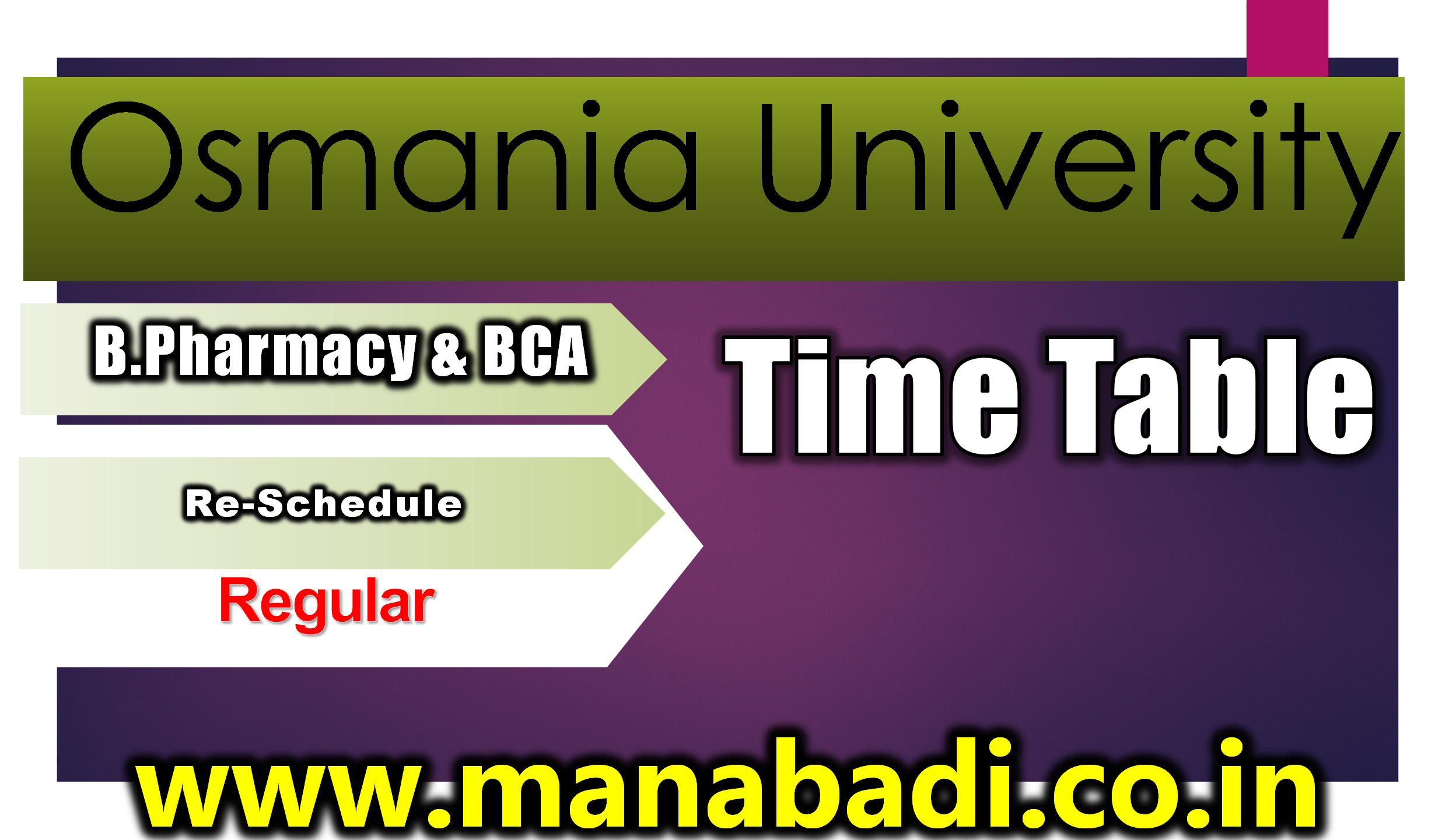 Osmania University B.Pharmacy & BCA (Regular) Jan-Feb 2024 Re-Schedule Time Table