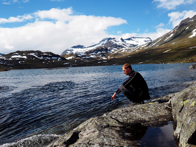Jezero, Jotunheimen, Martin, příroda, trek, léto, voda