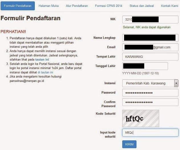 CARA DAFTAR CPNS KARAWANG FORMASI 2014