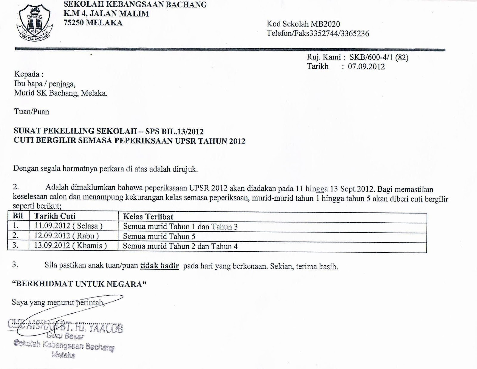 Contoh Surat Makluman Ibubapa Dan Kebenaran Aktiviti Murid