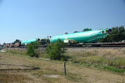 Boeing aircraft fuselages on a rail car in Gillette, WY (dsc )