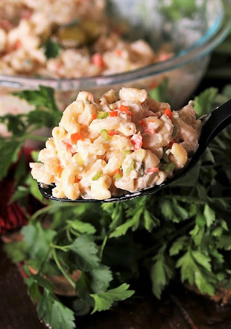 Serving Spoon of Copycat Kentucky Fried Chicken Macaroni Salad Image