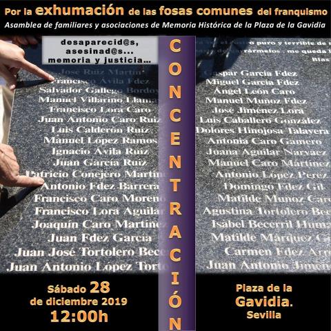 Sevilla. Hoy, 28 diciembre, concentración por la exhumación de las fosas comunes del franquismo en Andalucía