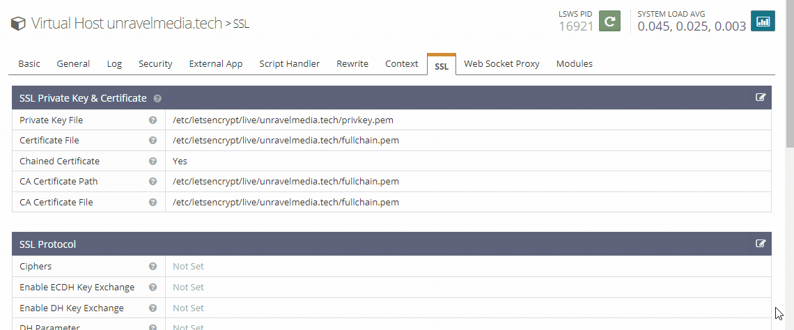 Configuring SSL Private Key and Certificate