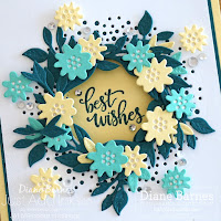 Handmade floral wreath card using Stampin Up Around the Bend and Labels Aglow die sets. Card created by Di Barnes - Independent Demonstrator in Sydney Australia - colourmehappy - stampinupcards - cardmaking - diecutting