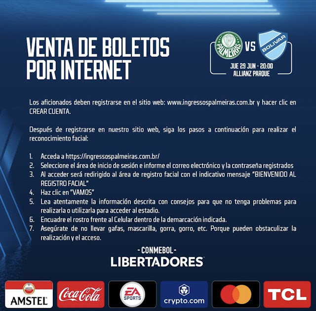 Venta de Entadas para el Palmeiras vs  Bolivar