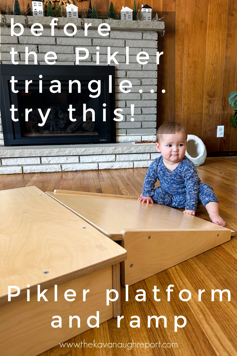Before trying a Pikler triangle, try a platform and ramp. This gross motor toy is perfect for Montessori babies to learn a variety of movement skills