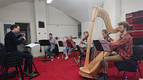 The Gardeners in rehearsal: William Vann, Anthony Friend, Charlotte Amherst, Joanna Patrick, Sophie Haynes, and Oliver Wass