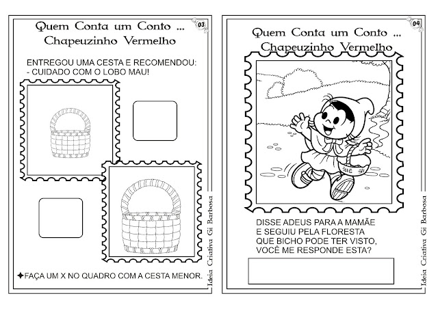 Atividades  Conto Chapeuzinho Vermelho pra Colorir Educação Infantil / Turma da Mônica