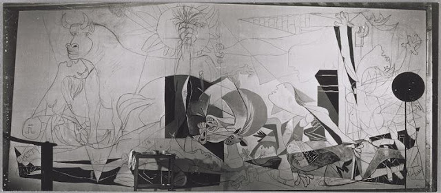 Cuadro Guernica de PIcasso utilizado en la entrada Diferentes formas de plantear un cuadro en Picasso y Matisse  en donde se comentan las distintas formas de empezar y acabar una obra en el trabajo de Picasso y en el de Matisse. Y como esto deriva de diferentes formas de entender el arte. Escrito por Juan Sánchez Sotelo para la Academia de dibujo y pintura Artistas6 de Madrid. Clases y cursos para aprender a dibujar y pintar. Clases de arte. Análisis de  cuadros.