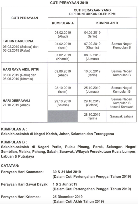 cuti sekolah deepavali 2019