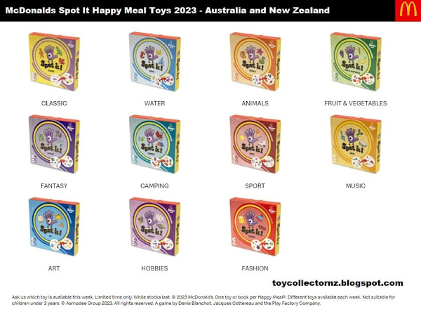 McDonalds spot it happy meal toys 2023 released in Australia and NZ in October and November 2023