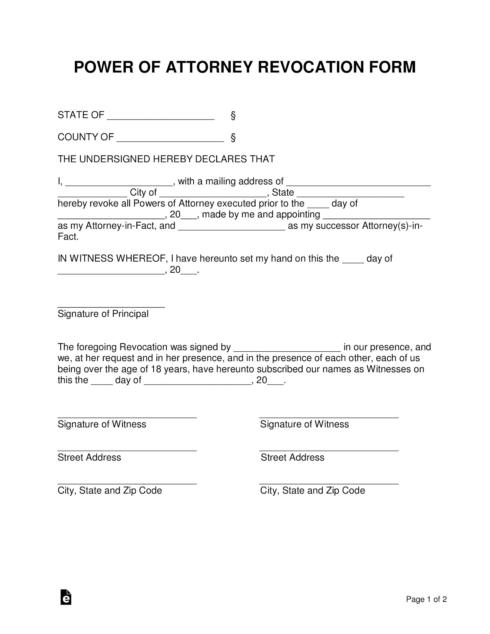 Free Power Of Attorney Revocation Form