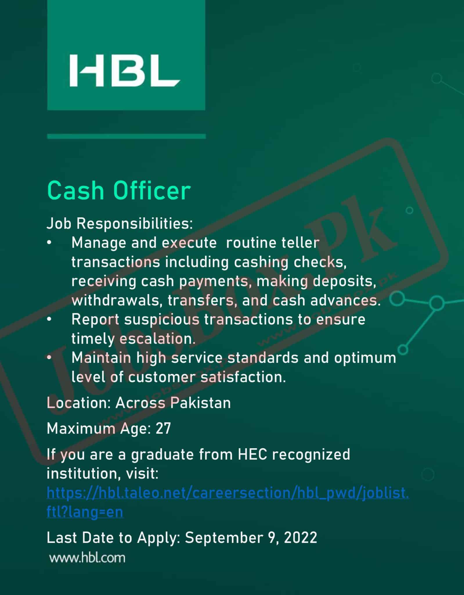 HBL Cashier Jobs 2022 Vacancies – HBL Jobs 2022 Online Apply