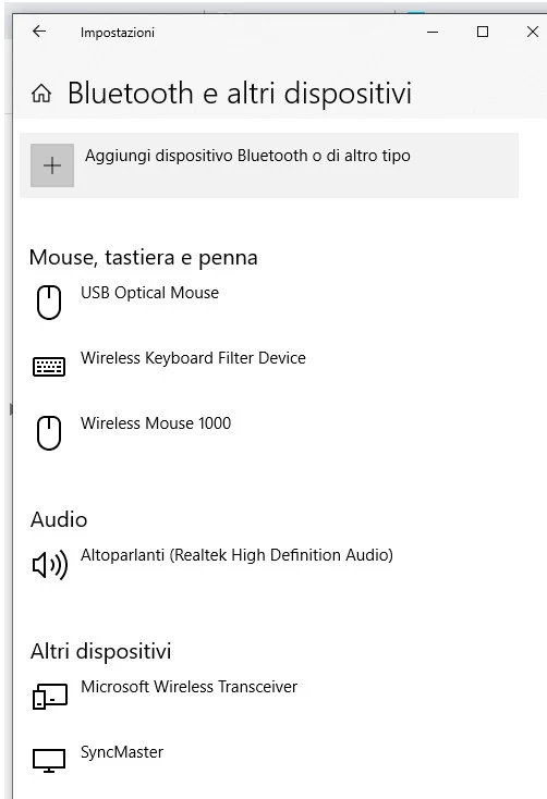 Impostazioni Bluetooth e altri dispositivi windows 10