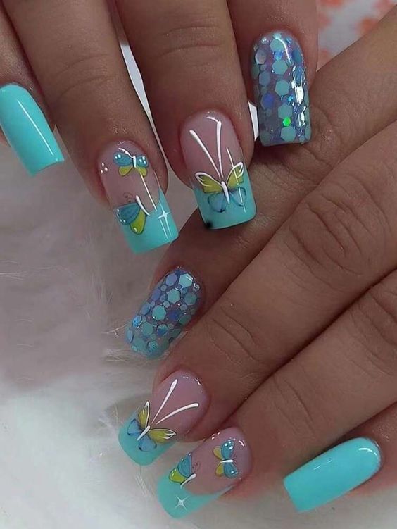 Cute Acrylic Nails With Butterflies.