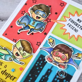 Sunny Studio Stamps: Super Duper Cityscape Border Dies Comic Strip Speech Bubble Dies Super Hero Themed Card by Lexa Levana