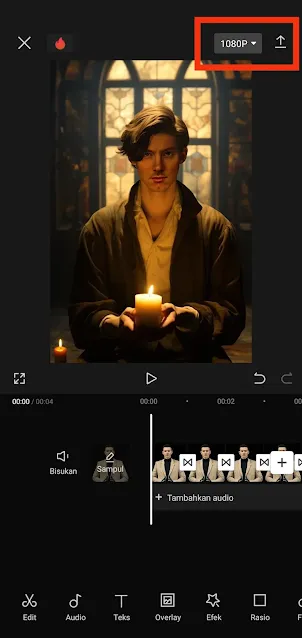 Ekspor video has edit wajah di aplikai Capcut