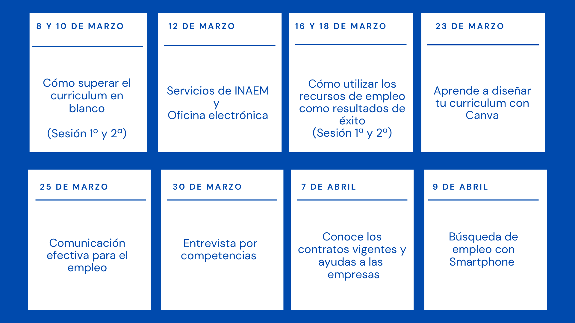 Calendario talleres empleabilidad