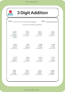 Three Digit Addition Worksheets