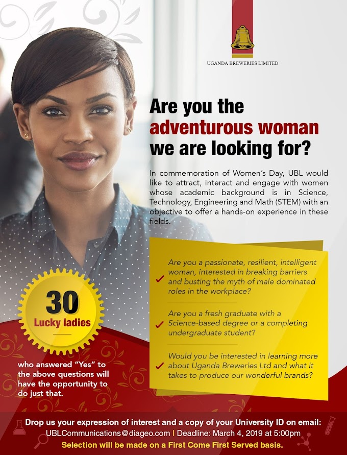 Uganda Breweries Limited Women's Day Recruitment 2019 for fresh Graduate and Completing Ugandan Undergraduate Students 