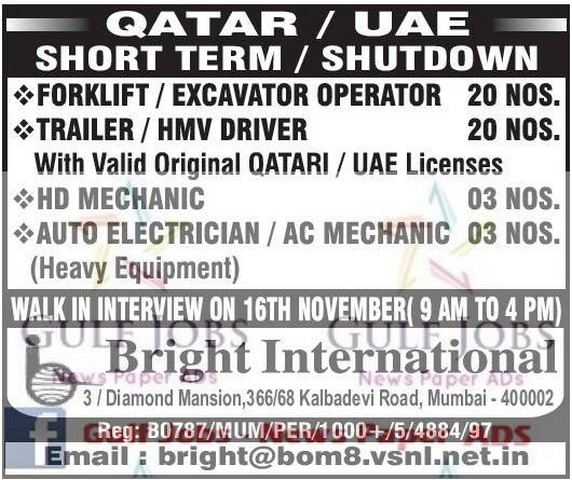 Qatar and UAE Job vacancies