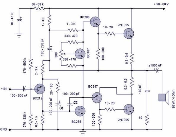 Skema  Rangkaian Power  Amplifier  50 Watt