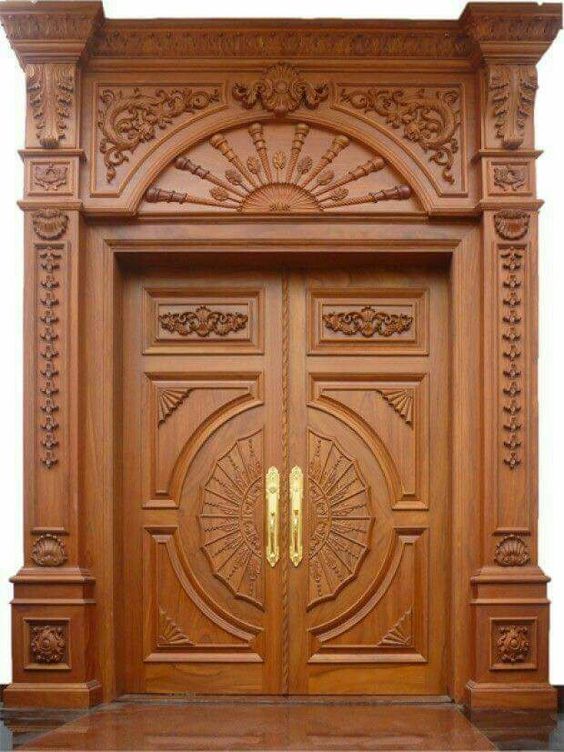 Mẫu cửa chính bằng gỗ 2 cánh chạm khắc