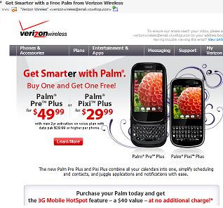 Free Palm Pixi Plus Phone Verizon Wireless Price $399.99