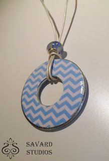 Blue Chevron Decoupage Washer Necklace