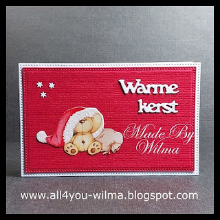 Kerst, Christmas, Warme kerst, Warm Christmas, Beer, Bear, Kerstmuts Santa hat, Rood, Red, Wit, White, Schattig, Cute, Crealies, All4You, ALL4YOU,