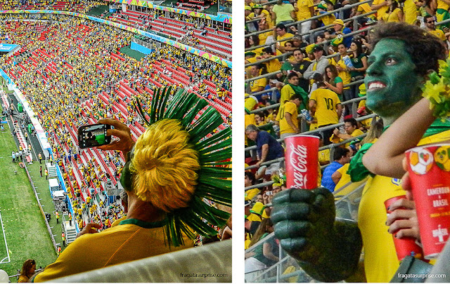 Torcida brasileira no jogo Brasil x Camarões, no Estádio Mané Garrincha, em Brasília