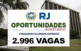 Rio de Janeiro abre Inscrições de Processo seletivo com 2.996 vagas e salários até R$7 mil. Saiba mais 