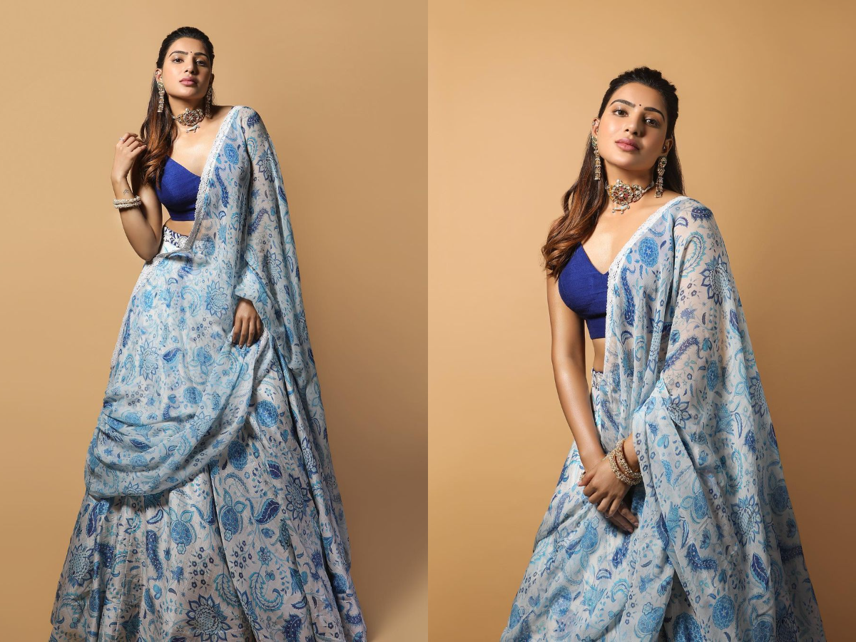 Beauty Looks: Samantha Akkineni is Diwali ready exudes elegance in a blue floral lehenga